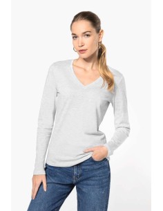 K-KA382-LADIES' LONG-SLEEVED V-NECK T-SHIRT