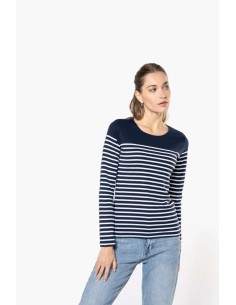 K-KA386-LADIES’ LONG-SLEEVED BRETON STRIPE TOP