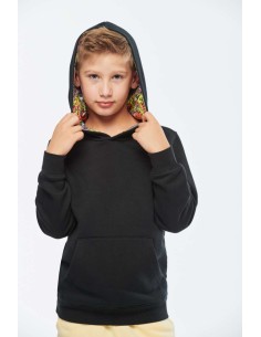 K-KA4014-UNISEX KIDS CONTRAST PATTERNED HOODED SWEATSHIRT