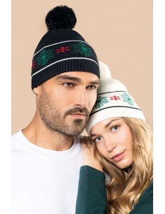 K-KP558-BEANIE WITH CHRISTMAS PATTERNS