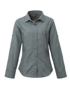 P-PR317-WOMEN'S CROSS-DYE ROLL SLEEVE POPLIN BAR SHIRT