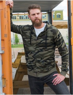 B-8615-Full Zip Camo Hooded Sweat Jacket