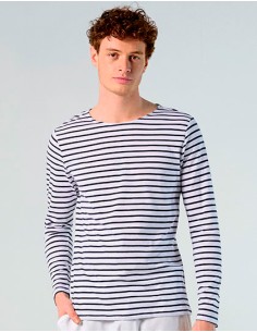 S-01402-Mens Long Sleeve Striped T-Shirt Marine