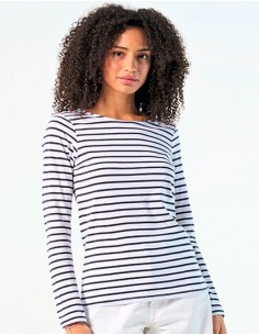 S-01403-Womens Long Sleeve Striped T-Shirt Marine