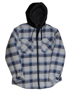 B-8620-Mens Flannel Jacket With Sherpa Hoodie