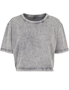 B-BY054-Ladies Acid Washed Cropped Tee