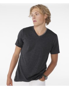 B-CV09H-Tee-shirt col en V unisexe en polycoton manches courtes