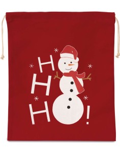 K-KI0745-COTTON BAG WITH SNOWMAN DESIGN AND DRAWCORD CLOSURE