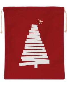 K-KI0746-COTTON BAG WITH CHRISTMAS TREE DESIGN AND DRAWCORD CLOSURE