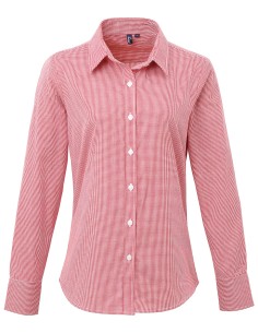 P-PR320-Womens Microcheck (Gingham) Long Sleeve Cotton Shirt