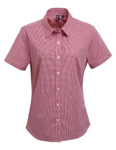 P-PR321-Womens Microcheck (Gingham) Short Sleeve Cotton Shirt