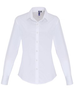 P-PR344-Womens Stretch Fit Poplin Long Sleeve Cotton Shirt