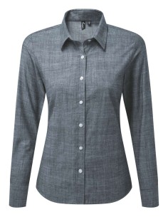 P-PR345-WOMEN'S COTTON SLUB CHAMBRAY LONG SLEEVE SHIRT