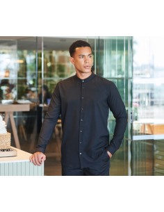 H-H592-Mens Mandarin Shirt Roll Tab Sleeve