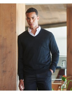 H-H760-Pull à col V acrylique toucher cachemire Homme et Femme